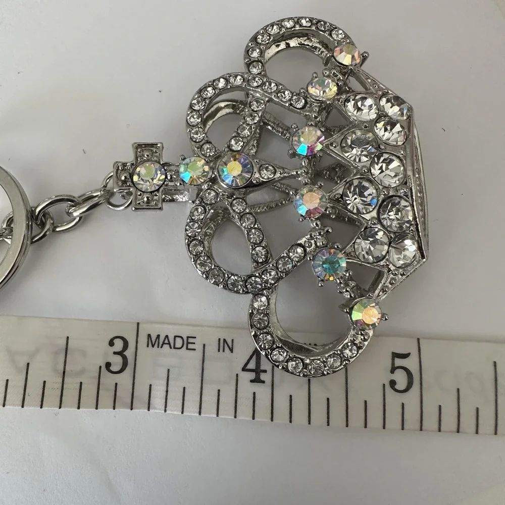 VTG Y2K‎ Silver Tone Crystal Crown Keychain Purse Bag Charm Clip Rhinestone Gem